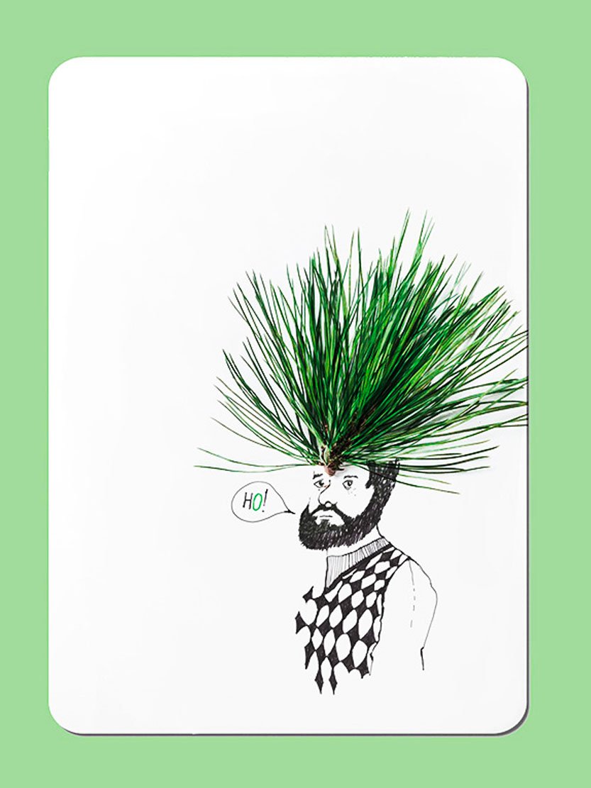 Kerstkaart met speels kerstkapsel – kunstzinnige illustratie
