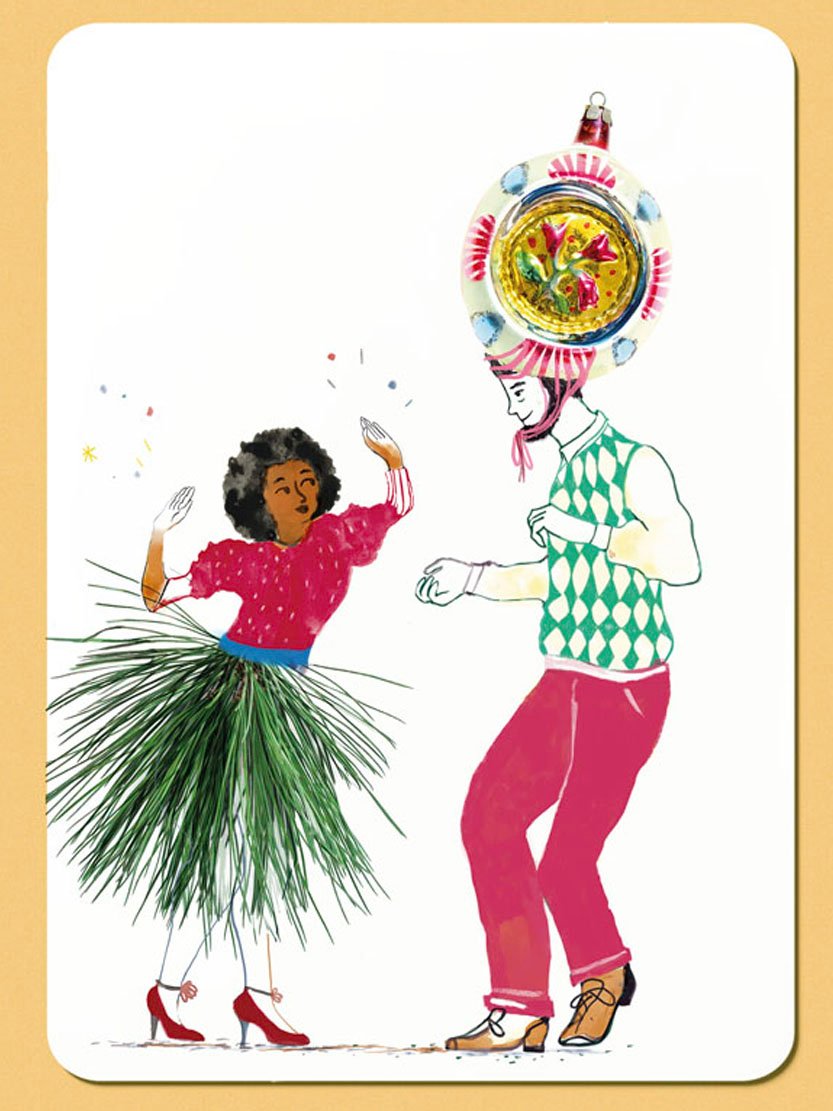 Kerstkaart met illustratie van dansend paar – originele illustratie