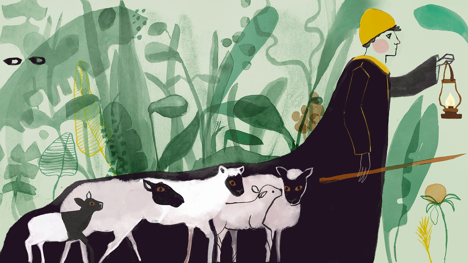 a shepard guiding the sheep