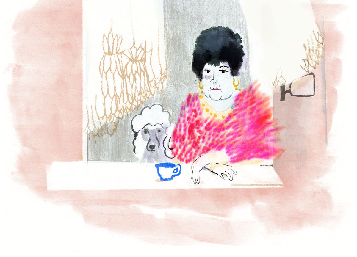 car with woman behind the wheel, packed with chair, houseplants etc