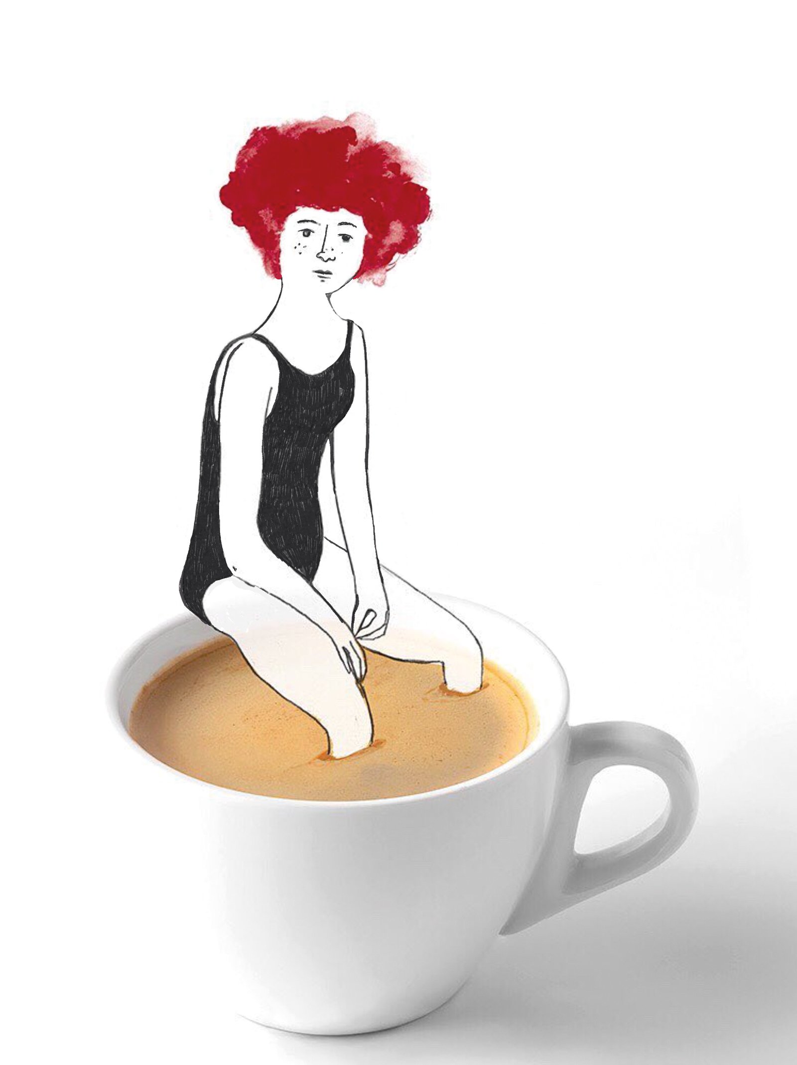 een vrouw zit met haar voeten in een kopje koffie