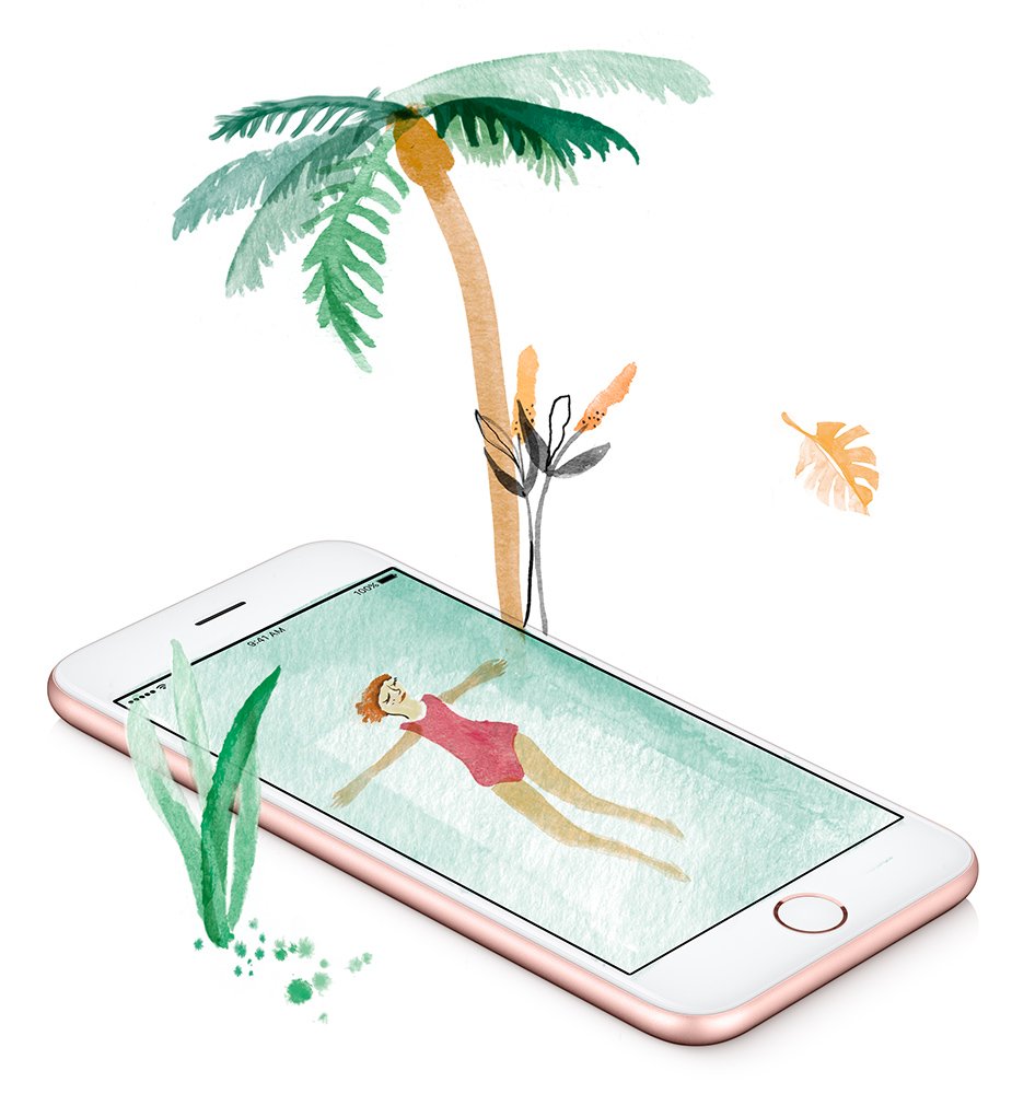 a woman floating in a phone as if it is a pool