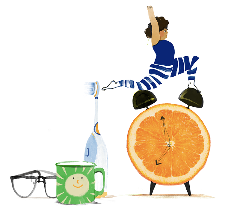 Student balancing healthy habits, illustration for York College Planning Guide.
